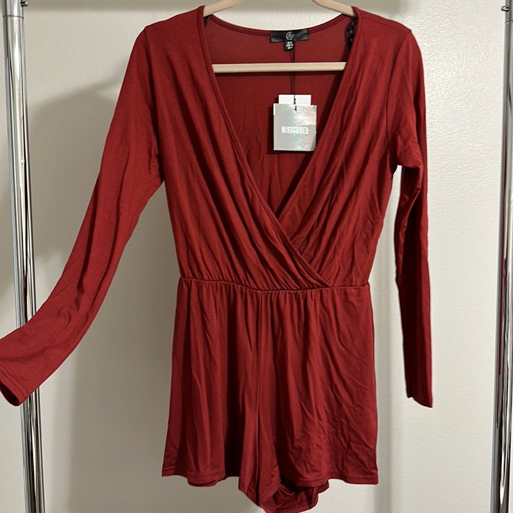 Dark red long sleeve romper from missguided never worn